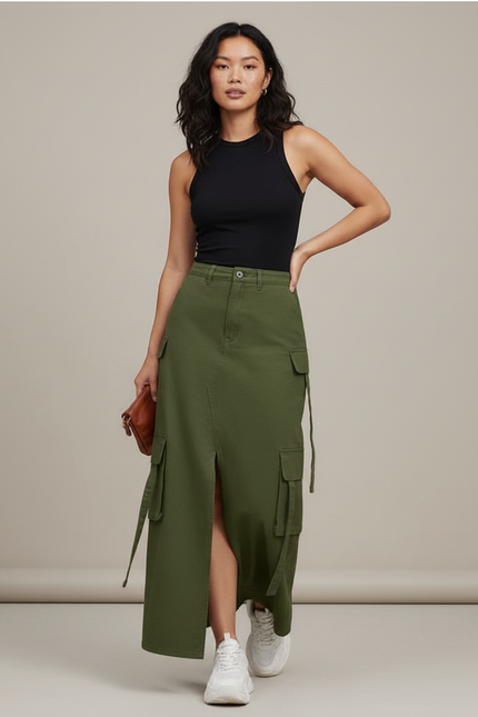 Jupe Longue Cargo Kaki