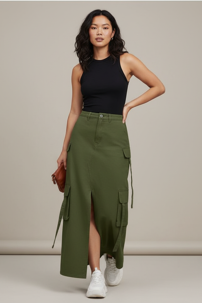 Jupe Longue Cargo Kaki