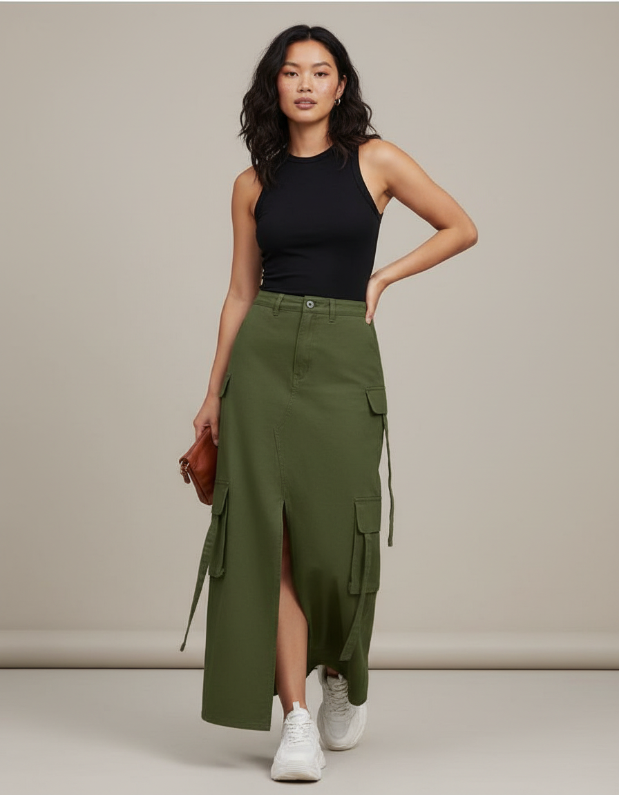 Jupe Longue Cargo Kaki