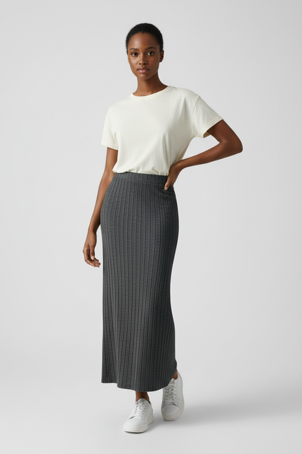 Jupe Longue Gris Côtelée Chic