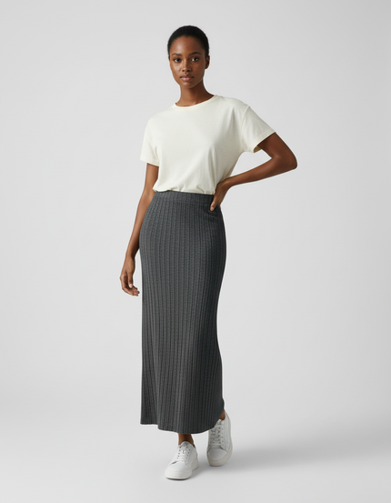 Jupe Longue Gris Côtelée Chic