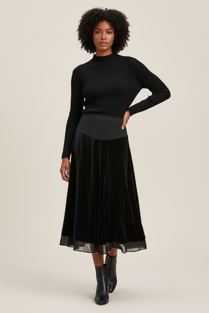 Jupe Longue Velours Plissée Fluide