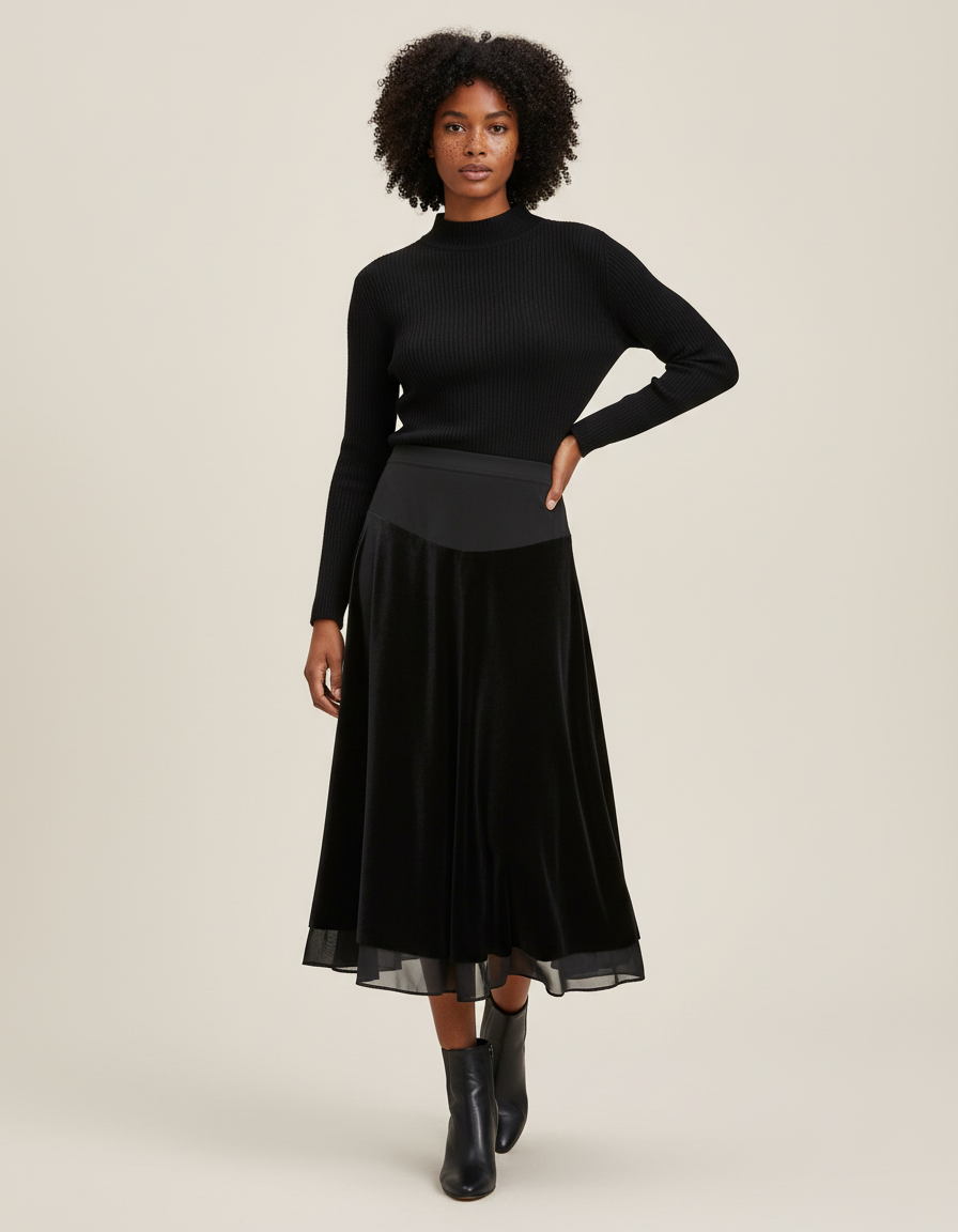 Jupe Longue Velours Plissée Fluide