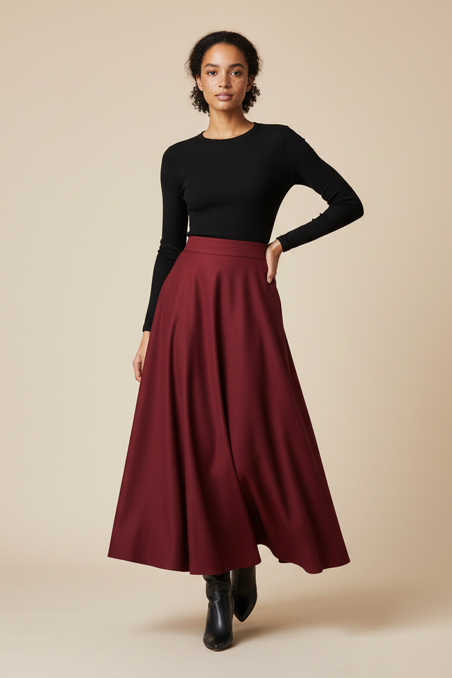Jupe Longue Rouge Bordeaux