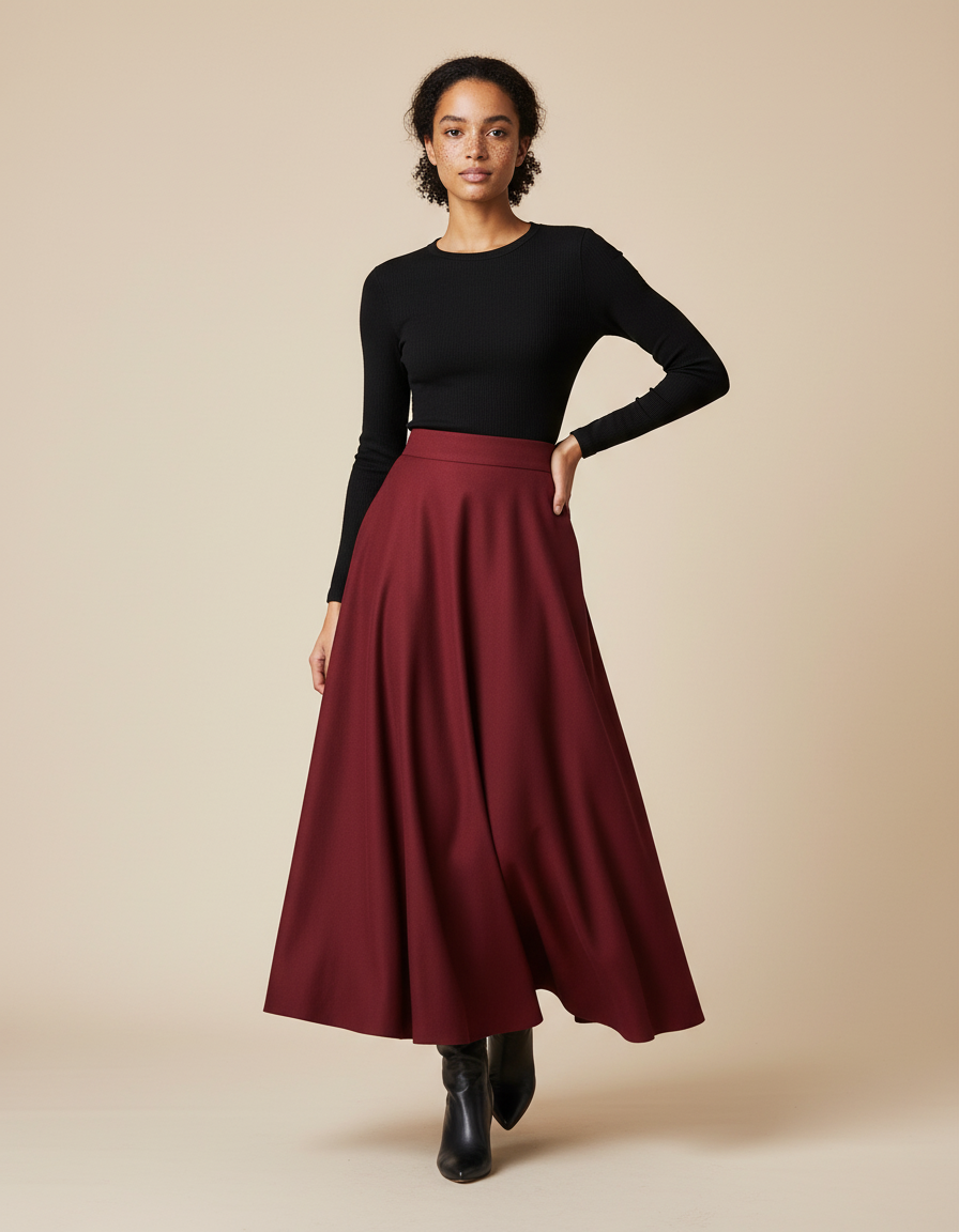 Jupe Longue Rouge Bordeaux