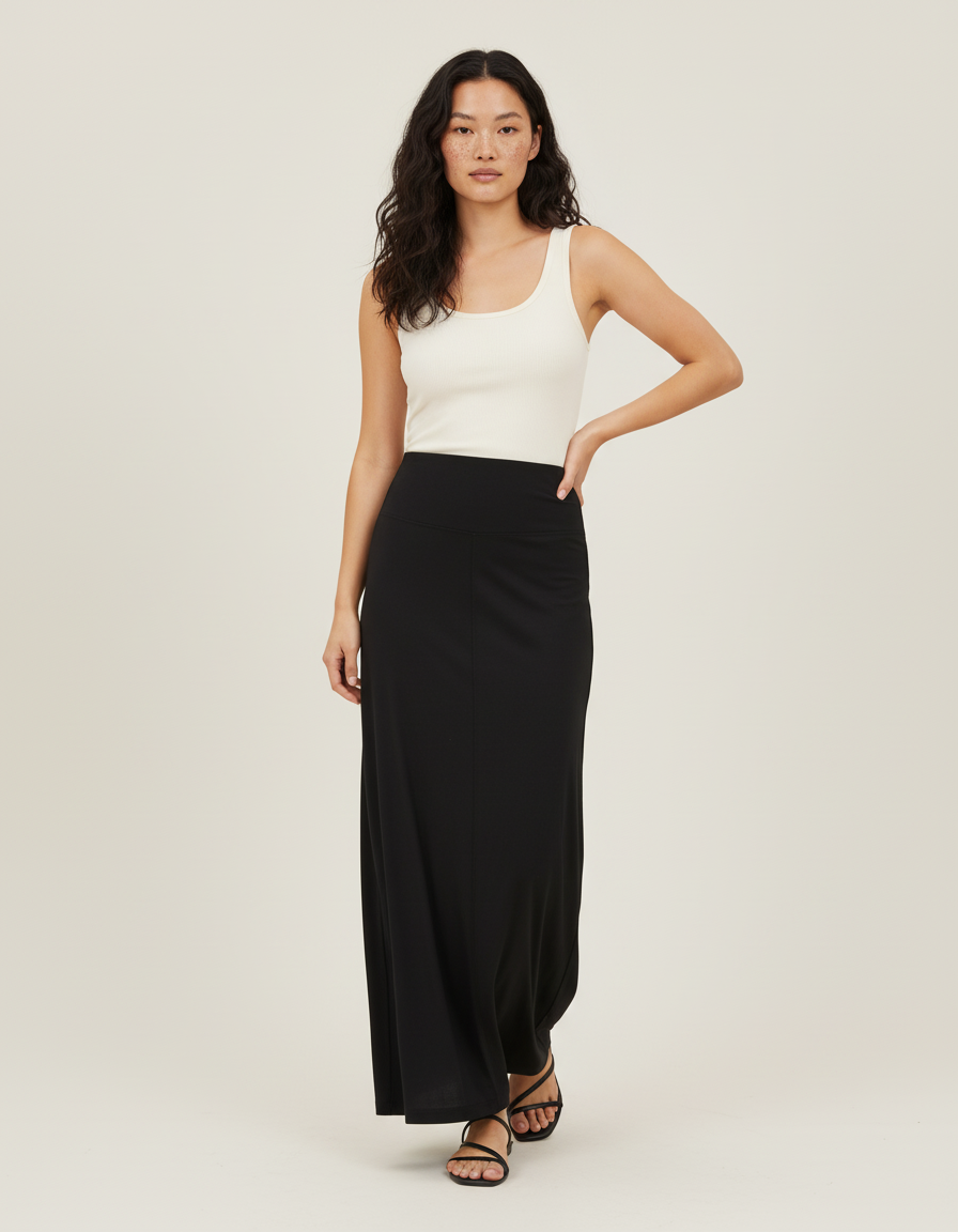 Jupe Longue Noire Fluide Chic Élégante