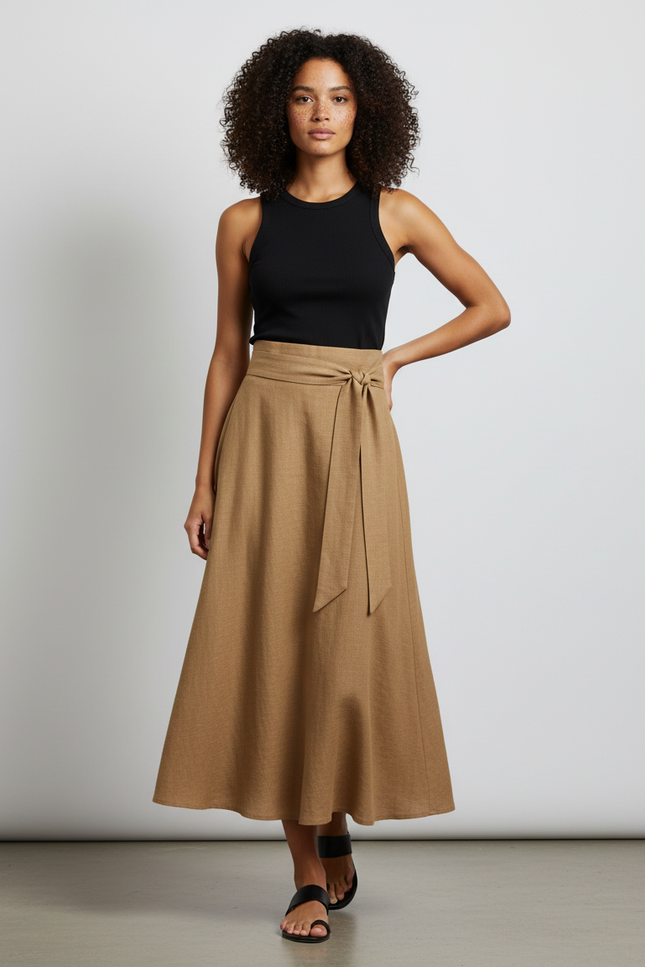 Jupe Longue Marrone Évasée Fluide