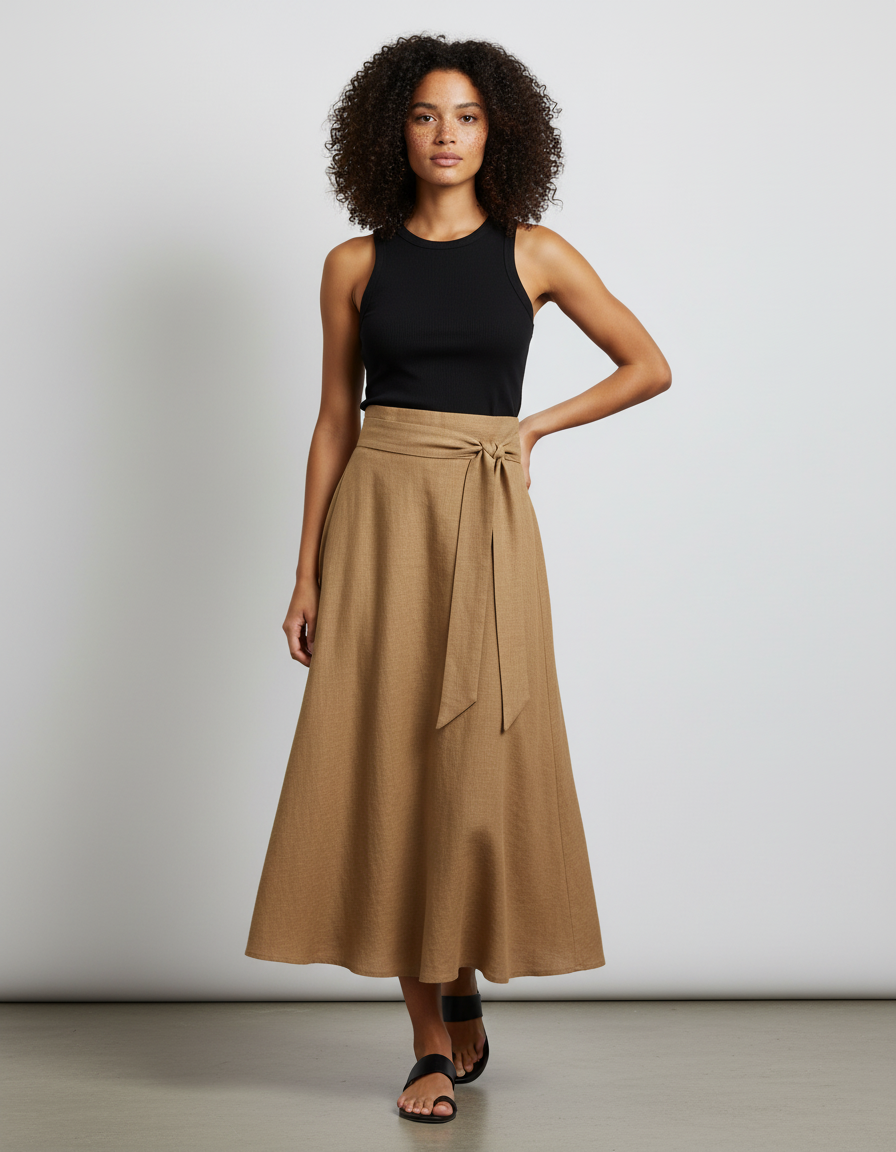 Jupe Longue Marrone Évasée Fluide