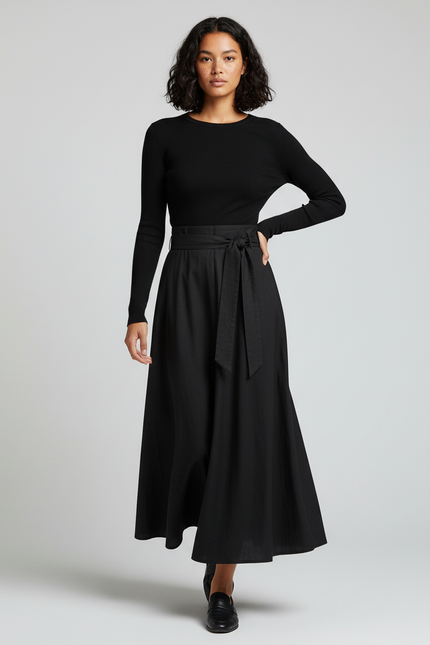 Jupe Longue Noire Fluide Élégante Tendance Femme