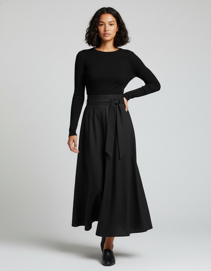 Jupe Longue Noire Fluide Élégante Tendance Femme