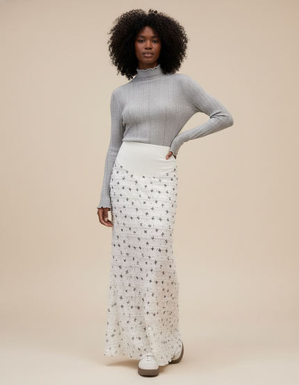 Jupe Longue Blanche Motif Noir Pour Femme