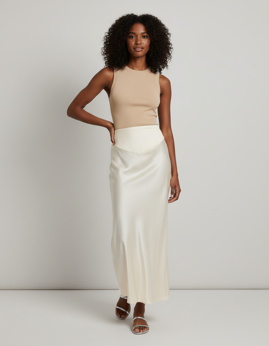 Jupe Longue Ivoire Satinée Élégante Chic