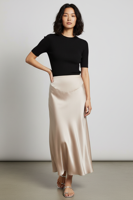 Jupe Longue Satinée Fluide Élégante Femme Tendance