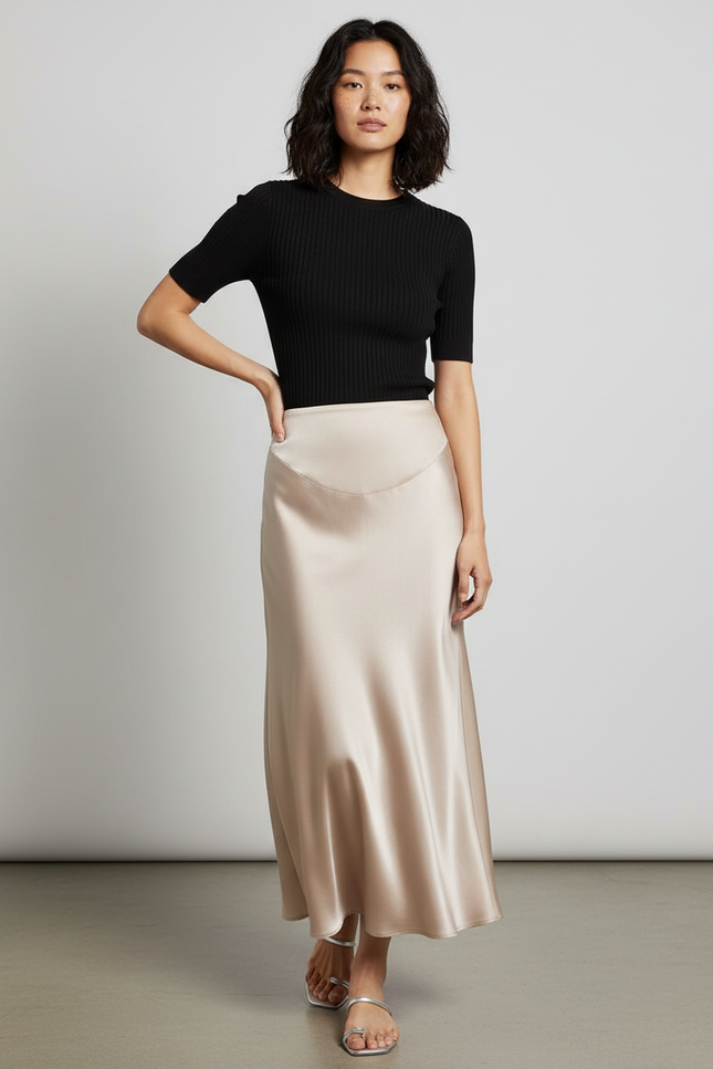 Jupe Longue Satinée Fluide Élégante Femme Tendance