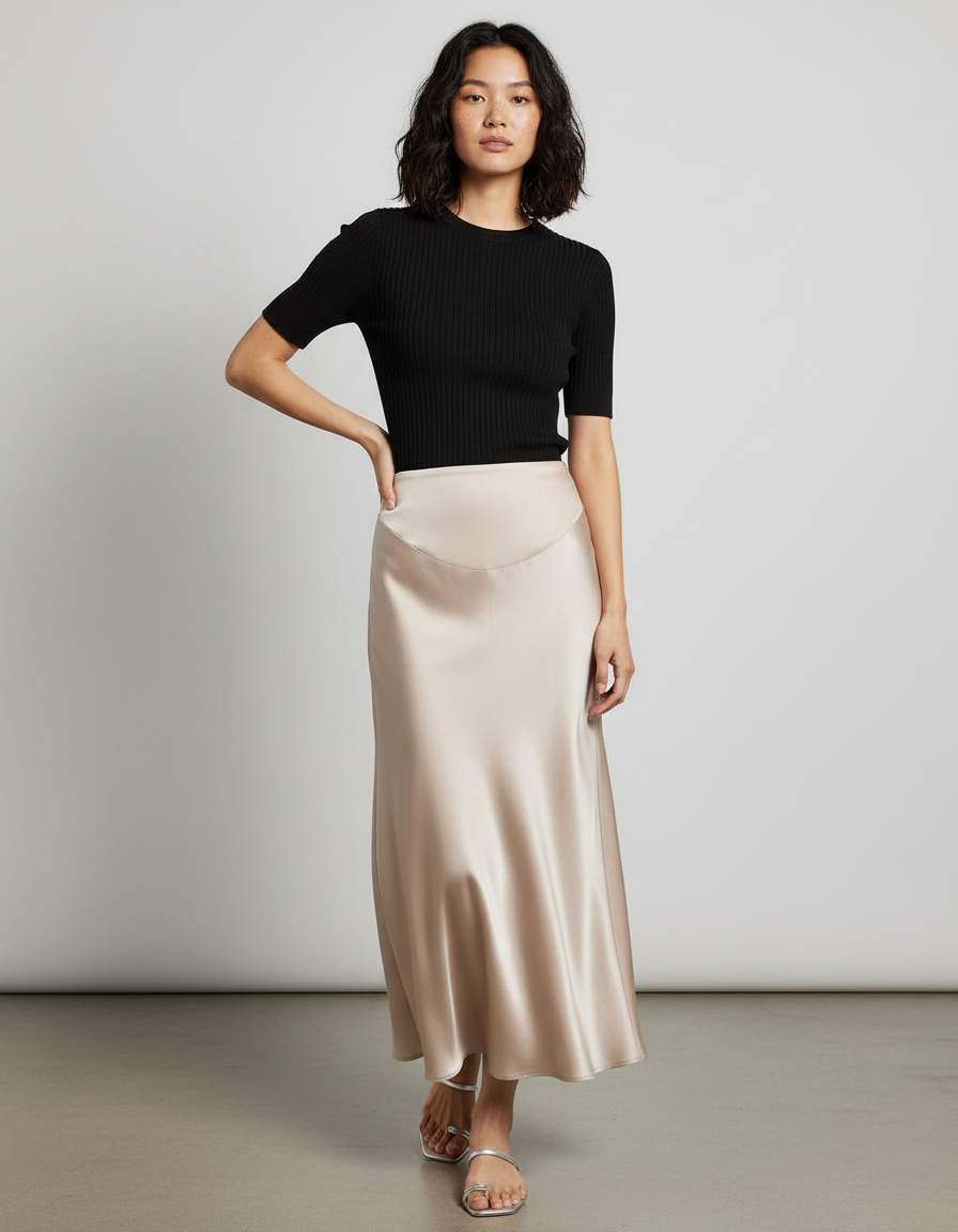 Jupe Longue Satinée Fluide Élégante Femme Tendance