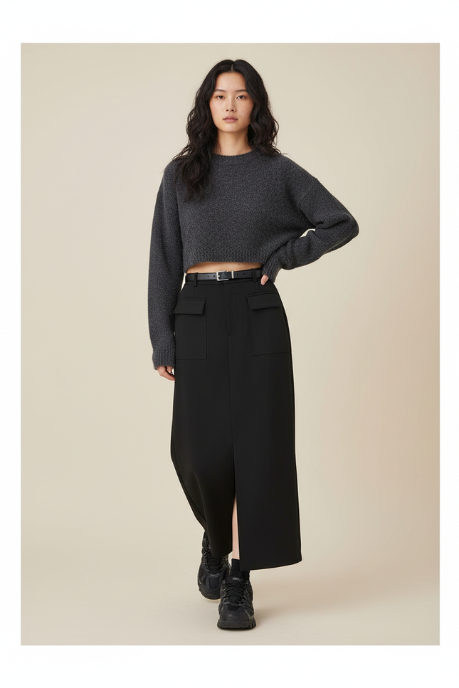 Jupe Longue Droite Noire Chic