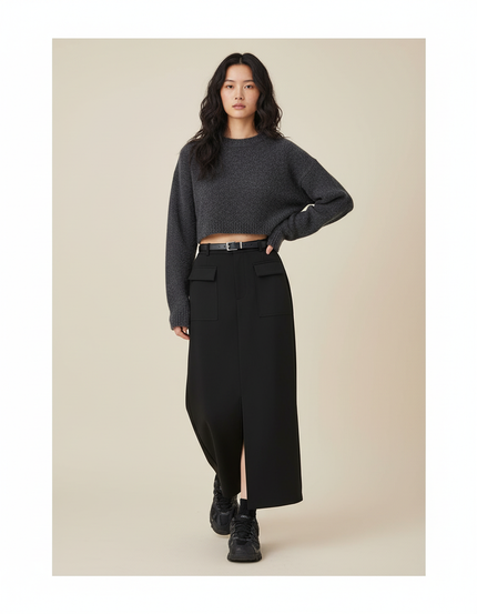 Jupe Longue Droite Noire Chic