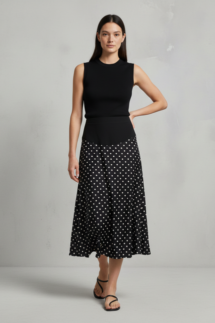 Jupe Longue Noire À Pois Fluide