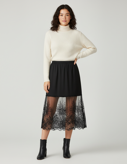 Jupe Longue Noire Dentelle Élégante Chic