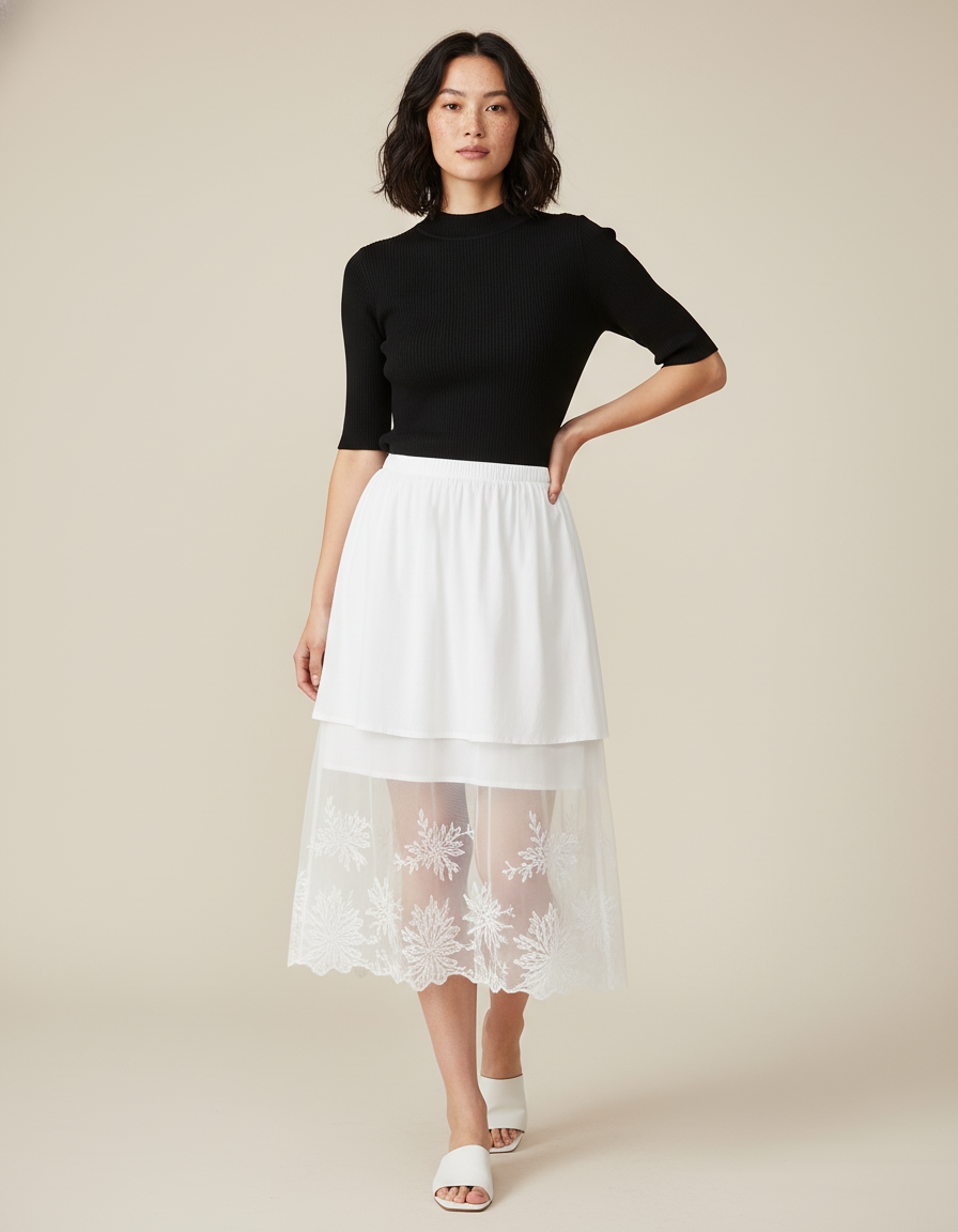 Jupe Longue Blanche Dentelle Élégante Mariage Chic