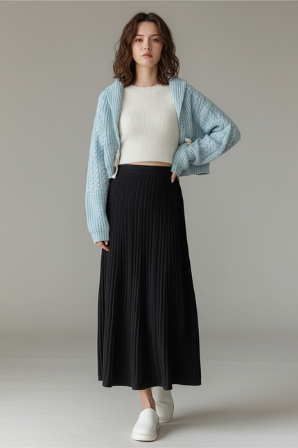 Jupe Longue Noire Plissée Chic Tendance