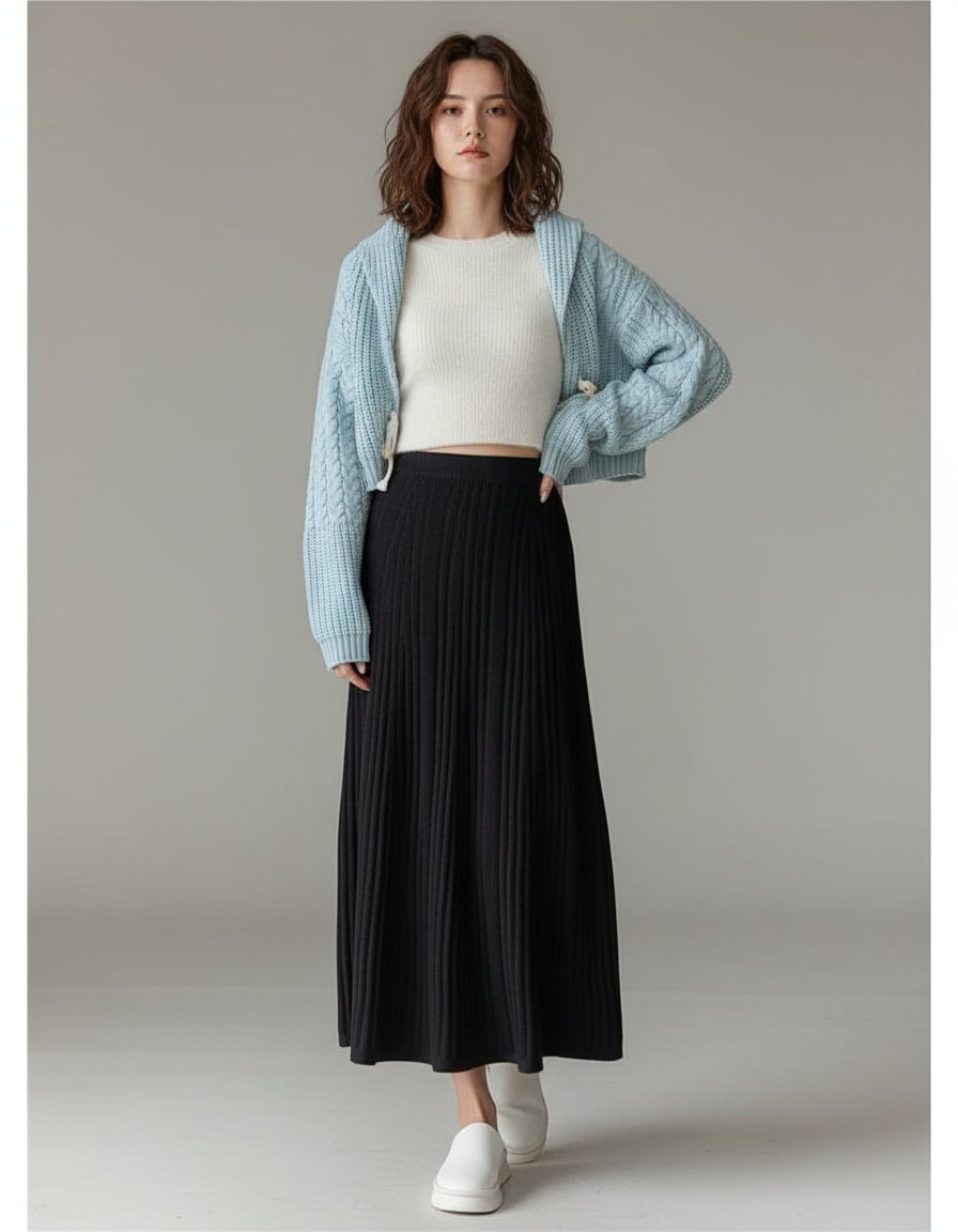 Jupe Longue Noire Plissée Chic Tendance