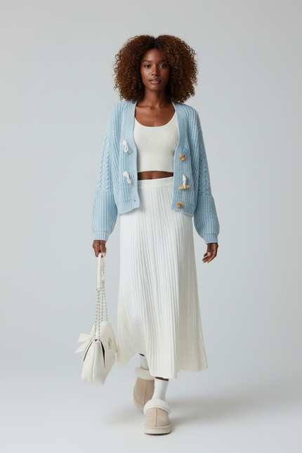 Jupe Longue Blanche Côtelée Fluide