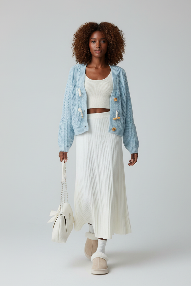 Jupe Longue Blanche Côtelée Fluide