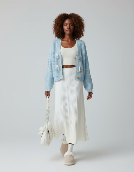 Jupe Longue Blanche Côtelée Fluide