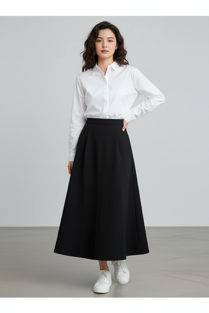 Jupe Longue Noire Évasée Chic Élégante