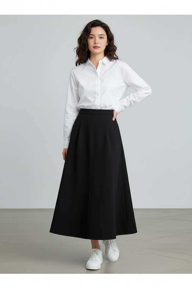 Jupe Longue Noire Évasée Chic Élégante