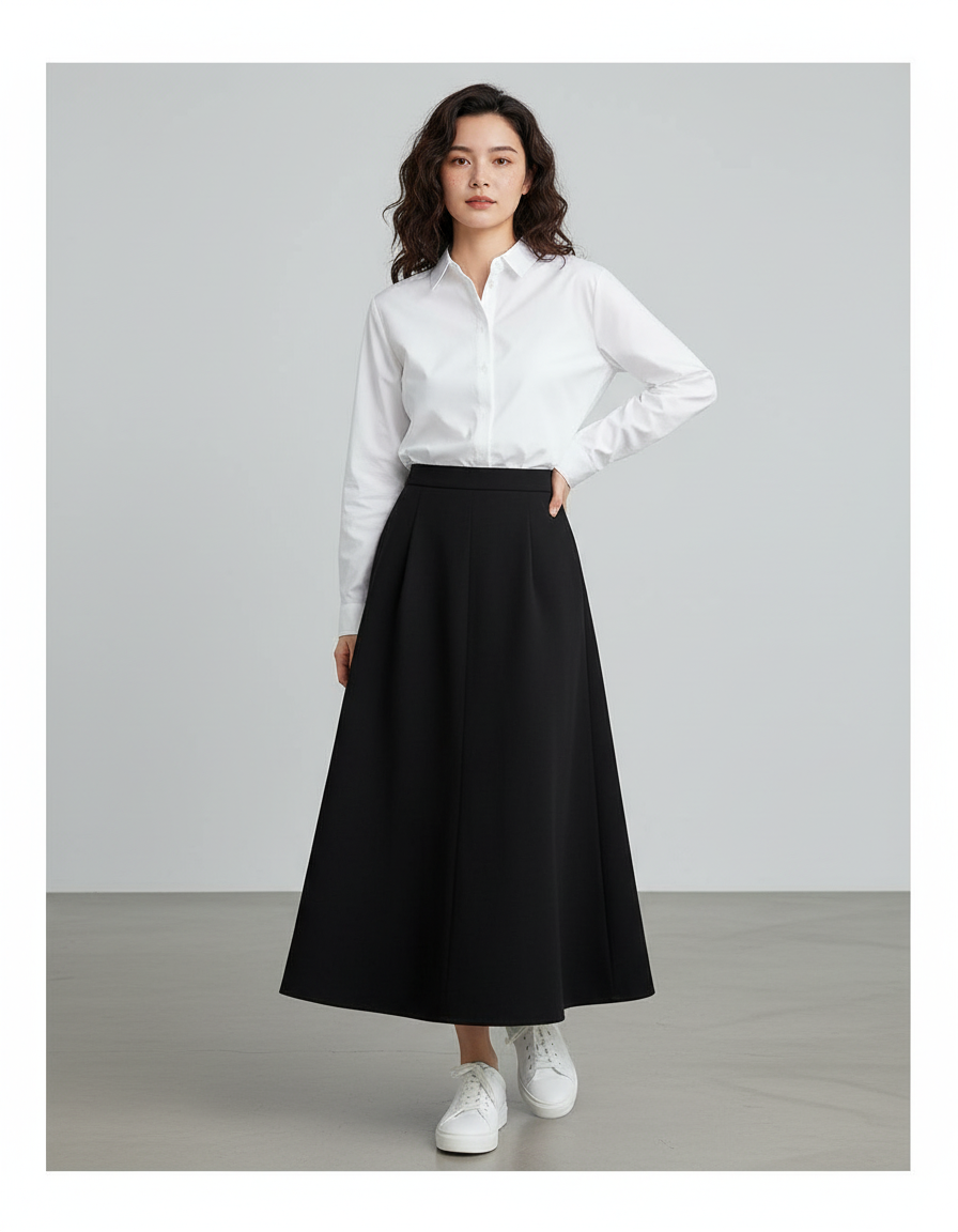 Jupe Longue Noire Évasée Chic Élégante