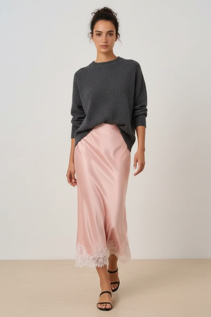 Jupe Longue Satin Dentelle