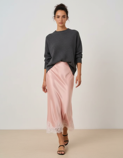 Jupe Longue Satin Dentelle