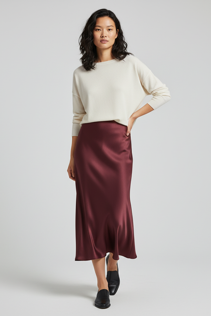 Jupe Longue Satin Bordeaux