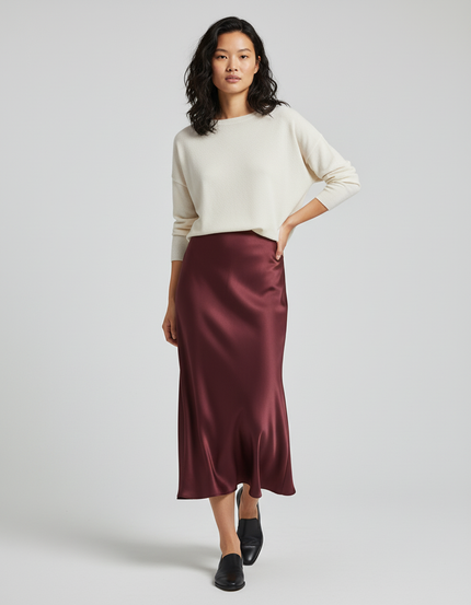 Jupe Longue Satin Bordeaux