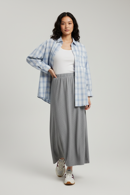 Jupe Longue Grise Fluide