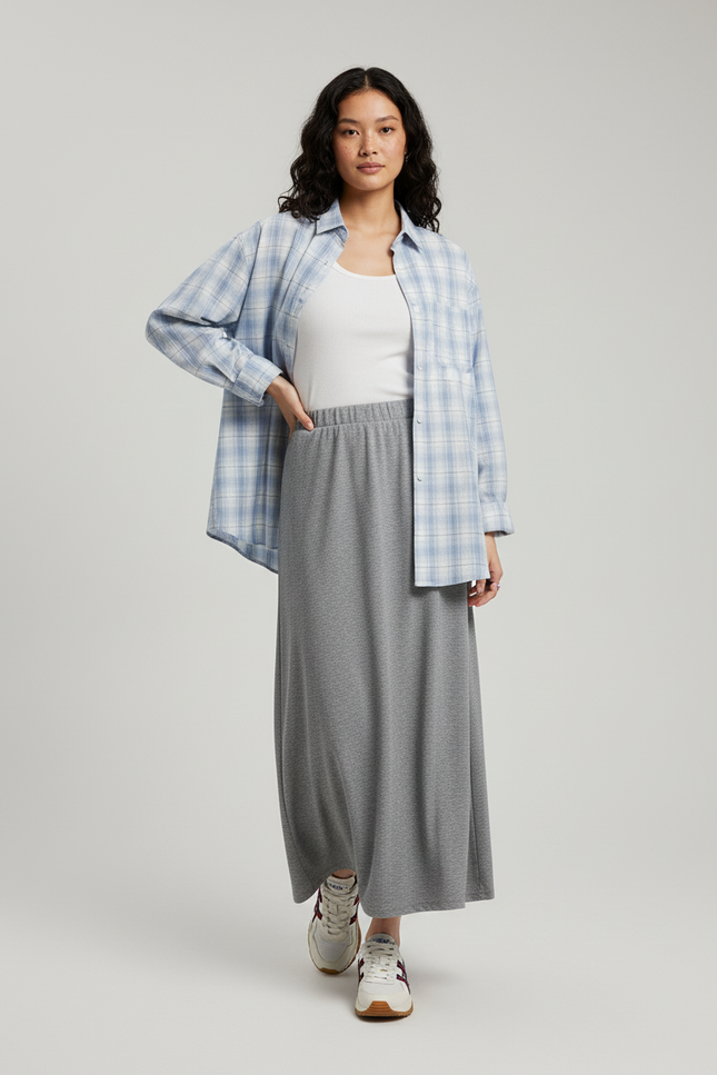 Jupe Longue Grise Fluide