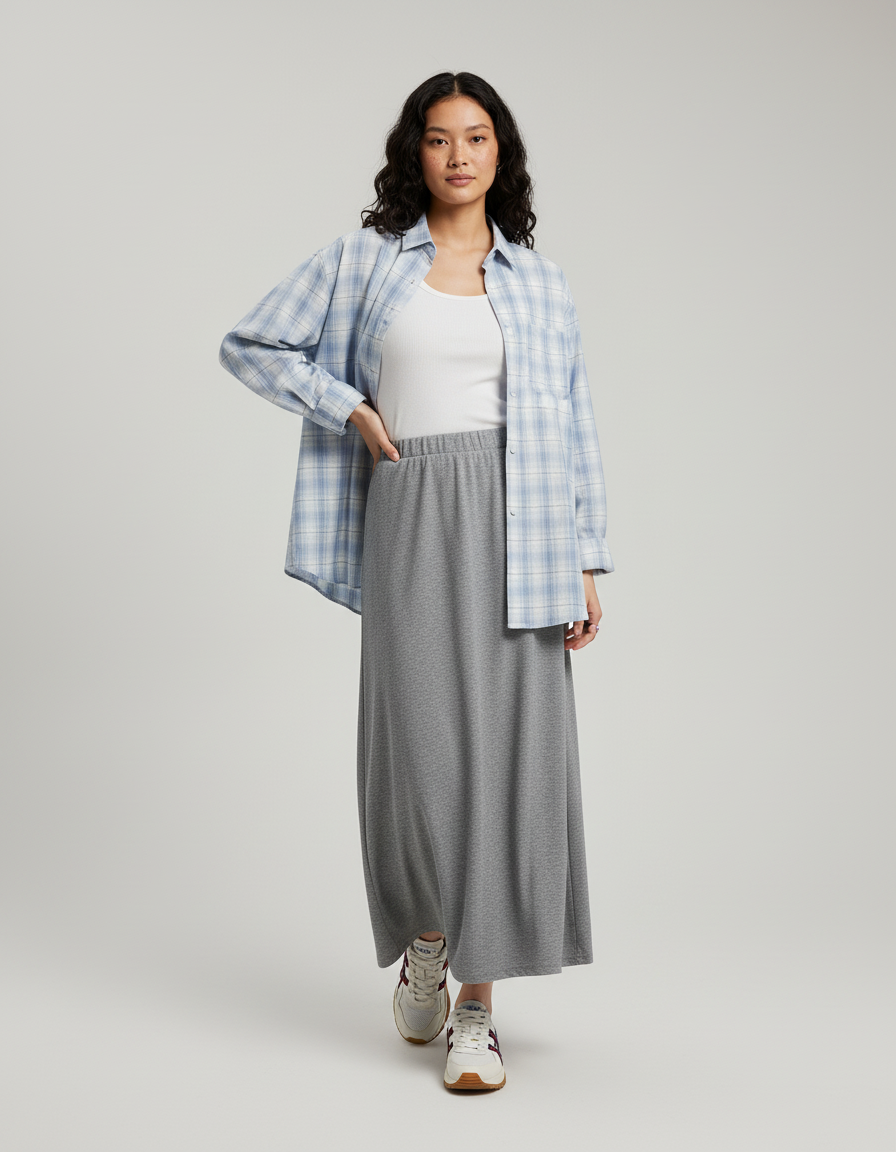 Jupe Longue Grise Fluide