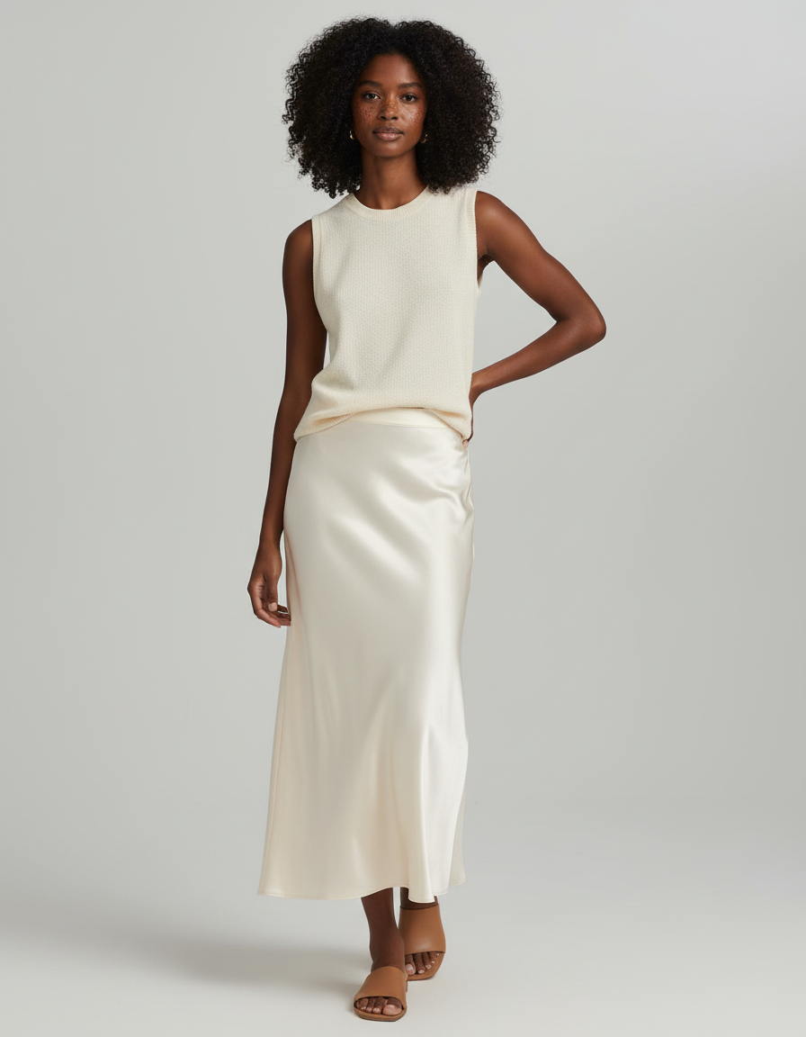 Jupe Longue Satinée Fluide Élégante Tendance