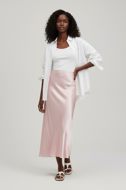 Jupe Longue Rose Satinée Élégante Chic