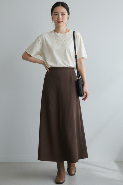 Jupe Longue Marron Évasée Élégante Chic