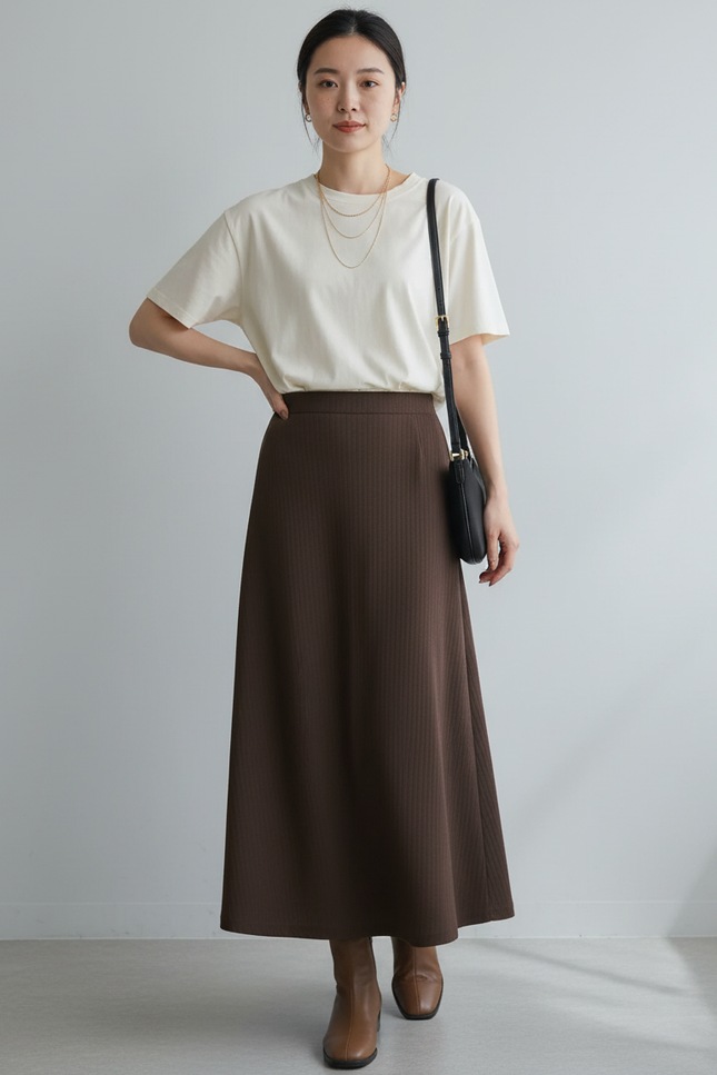 Jupe Longue Marron Évasée Élégante Chic