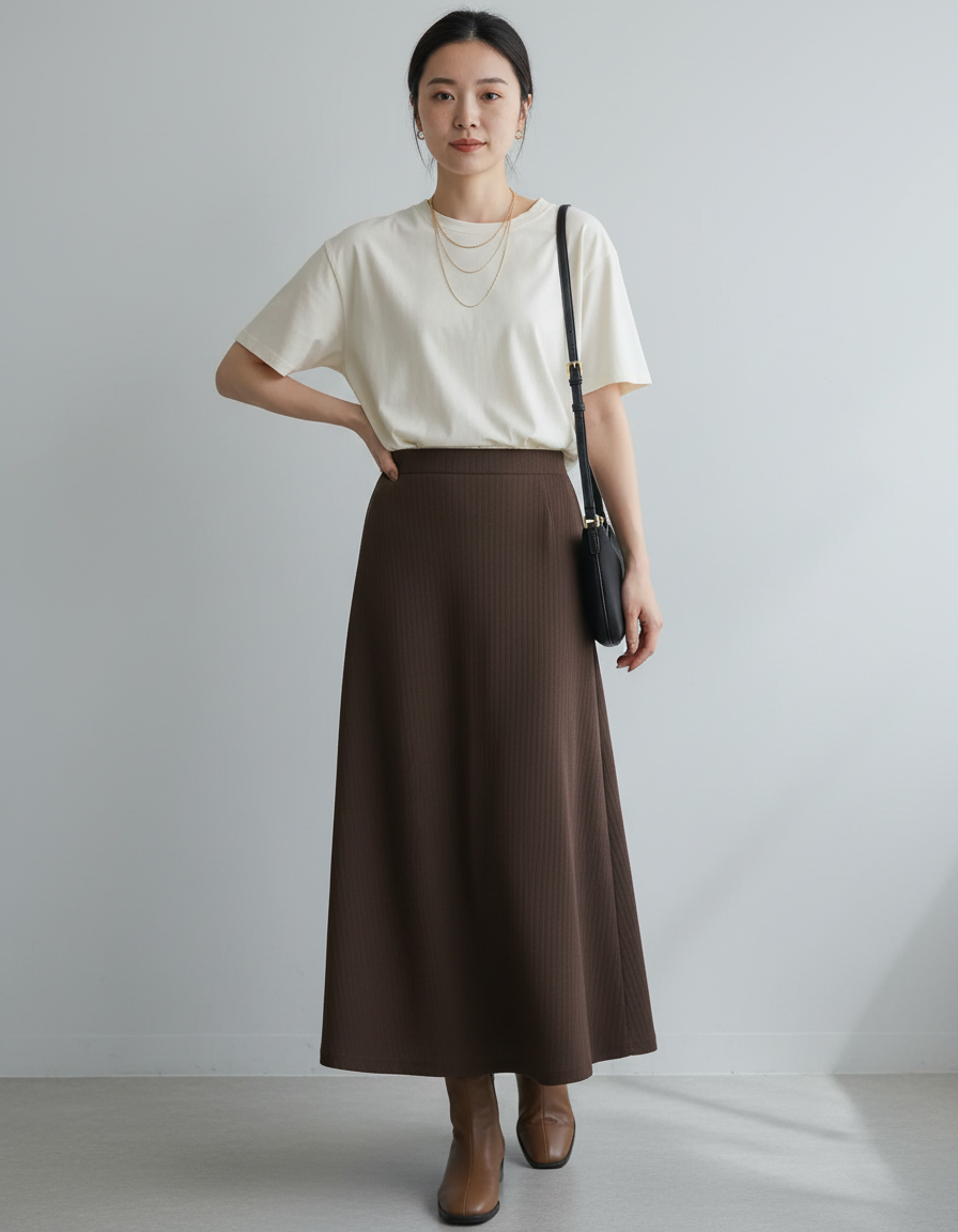 Jupe Longue Marron Évasée Élégante Chic