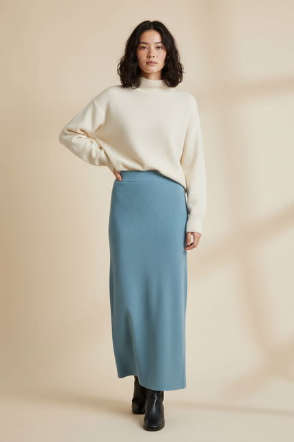 Jupe Longue Bleue Laine Élégante