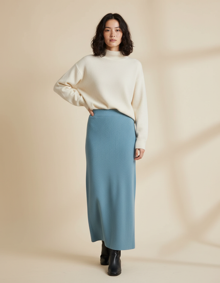 Jupe Longue Bleue Laine Élégante