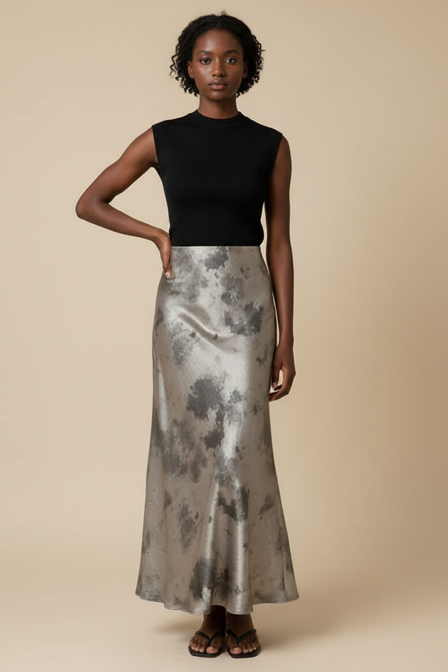 Jupe Longue Satinée Marbrée Élégante