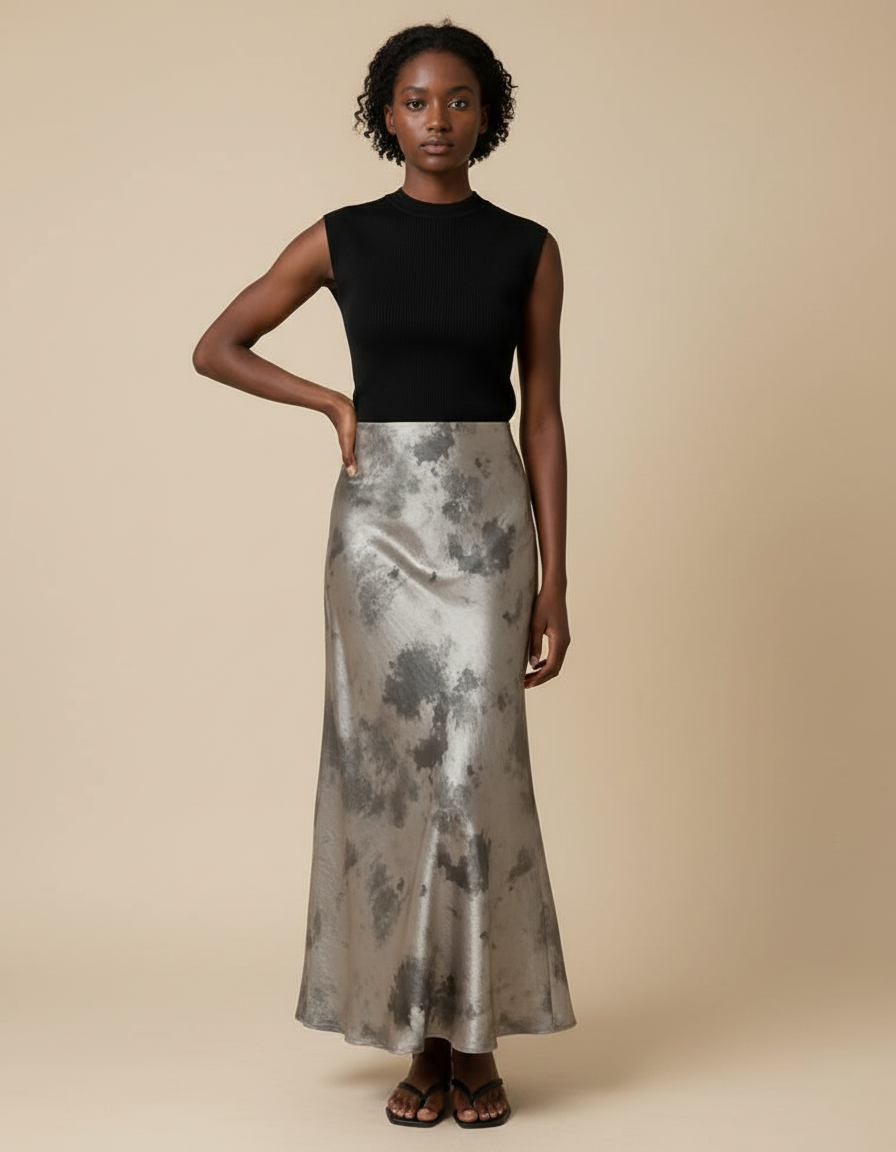 Jupe Longue Satinée Marbrée Élégante