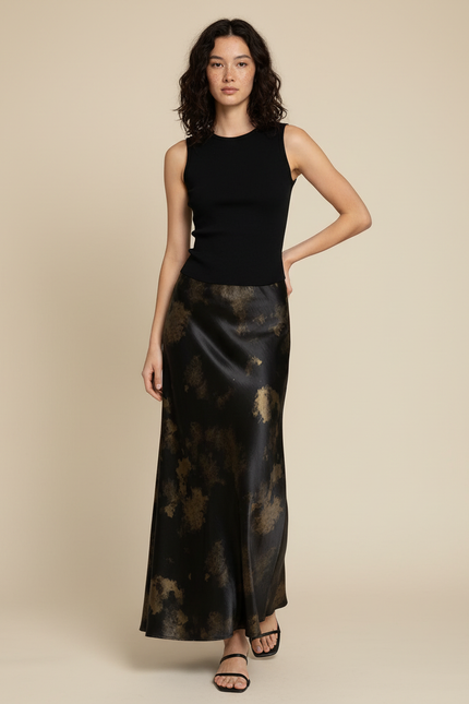 Jupe Longue Satin Tie-Dye Élégante