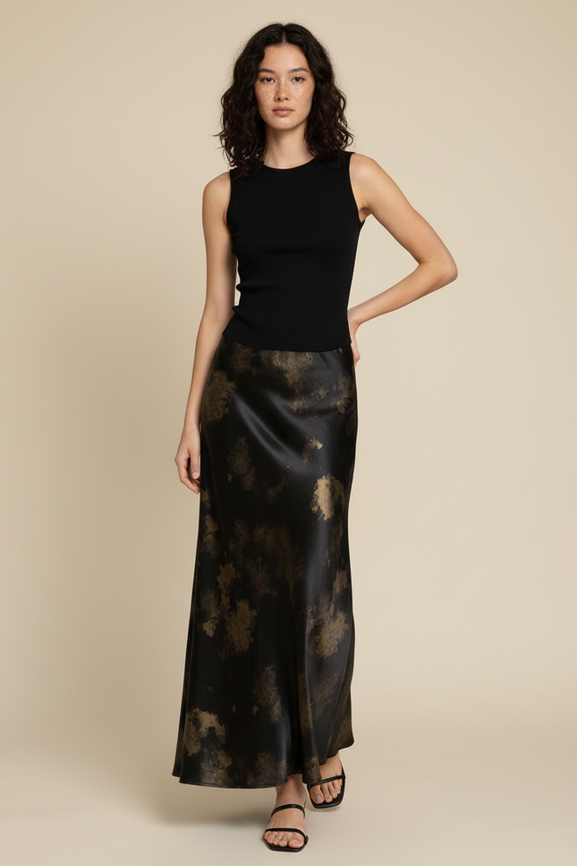 Jupe Longue Satin Tie-Dye Élégante